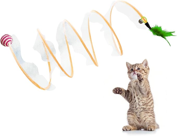 Andiker Spiral Tunnel for Cats, 21.45” Collapsible Cat Tunnel with Feather Toy and Plush Mouse Interactive Cat Toys for Indoor Cats to Relieve Boredom for Kitten (Ball)