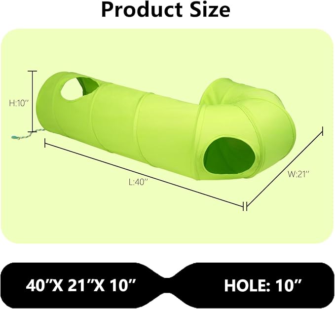 Cat Tunnel, 2-Way Collapsible Cat Tube with Interactive Peek-A-Boo Hole, Toy Ball, and Rope – Ideal for Indoor Cats, Kittens, and Rabbits (Green)