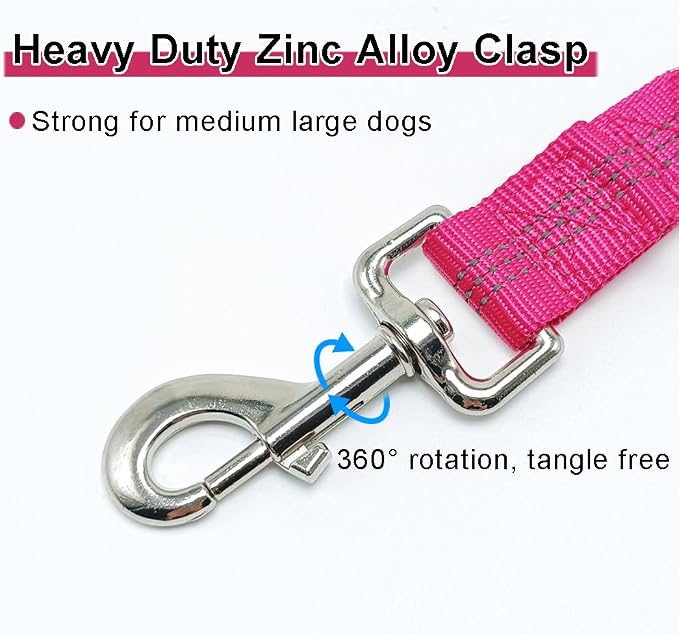 2ft Bungee Dog Leash, Reflective Strong Nylon Short Traffic Leash, Shock Absorbing for Large Medium Dogs Controlling, Walking (Rose Red, 1" Width)