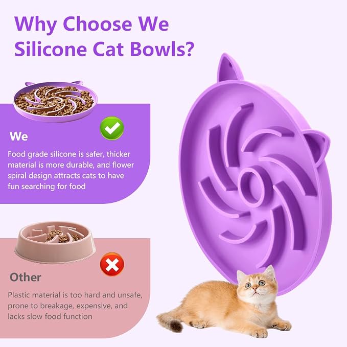 2Pcs Silicone Slow Feeder Cat Bowl,Puzzle Feeder,Interactive Toys,Slow Feeding cat Bowl Suitable for All Dry and Wet Foods,Easy to Clean Silicone Bowls (Green and Blue)