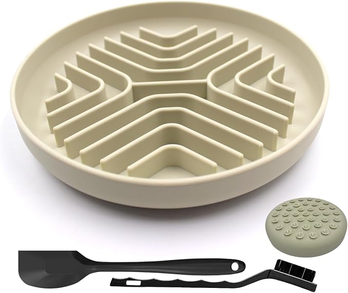 Slow Feeder Bowls for Dogs and Cats, 7.9inch Slow Down Bowl with Suction Cups, Puzzle Pet Bowls Non-Slip Design Dishwasher Microwave Safe (Beige)
