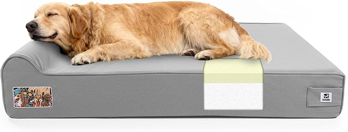 Sytopia 7" Thick Orthopedic Dog Beds for Extra Large Dogs, 35D Memory Foam Durable Canvas Pet Bed with Chew Proof Fabric Cover, Up to 150 Pounds, Waterproof Liner & Washable Cover Design, Light Grey