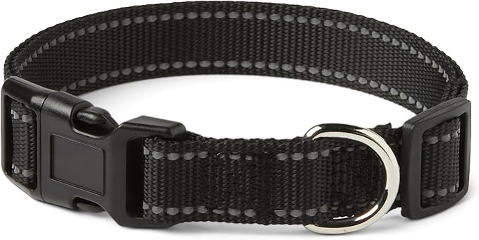 Amazon Basics Reflective Polyester Dog Collar, Adjustable Length 15"-23.5", 1.1" W, Quick-Release Buckle for Easy On/Off, Medium, Black