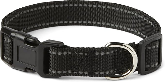 Amazon Basics Reflective Polyester Dog Collar, Adjustable Length 15"-23.5", 1.1" W, Quick-Release Buckle for Easy On/Off, Medium, Black