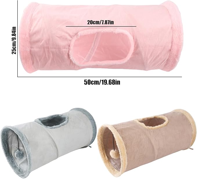 Cat Tunnel,Indoor Cat Play Tube Toys with Play Ball,Durable Collapsible Rabbit Hideaway Tunnel for Kitten,Bunny, Guinea Pig, Rat, Hamster, Ferret, Chinchilla (Pink)