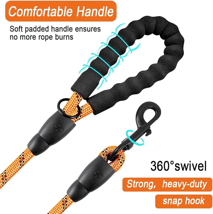 BARKBAY Dog Leashes for Large Dogs Heavy Duty Dog Leash 4/5/6 FT with Comfortable Padded Handle and Highly Reflective Threads for Medium Large Dogs Walking Training Running (4FT-1/2'',Orange)
