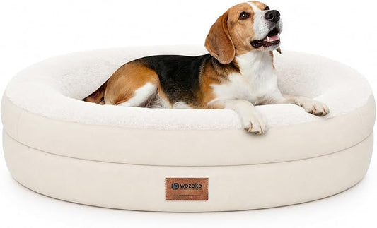 Orthopedic Dog Bed for Medium Dogs, Waterproof Dog Bed with Removable Bolsters, Egg Crate Foam Pet Couch for Medium Size Dog with Machine Washable Cover & Non-Slip Bottom, Light Beige