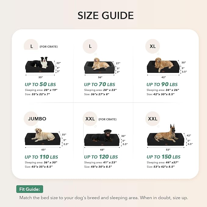 Orthopedic Dog Beds for Extra Large Sized Dogs 53x42 Inch, XXL Waterproof Egg Crate Foam Dog Sofa Bed with Removable Washable Cover Big Pet Couch with Bolster & Non-Slip Bottom, Black