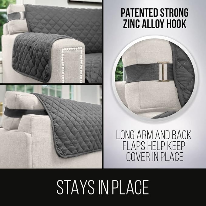 Sofa Shield® Couch Sectional Covers for Dogs, Reversible Furniture Protector with Strap, Stain and Tear Resistant Cushion Cover, 30x30 inch Seat, Machine Washable Slipcover Pets, Cats, Charcoal