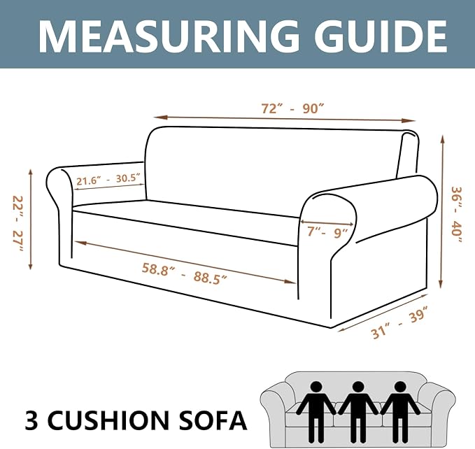 Stretch Couch Covers for 3 Separate Cushion Couch Sofa -Living Room Couch Sofa Cover,Washable Sofa Slipcover,Pet Friendly Furniture Protector with Elastic Bottom,Universal Fit for Home(Gray,Sofa)