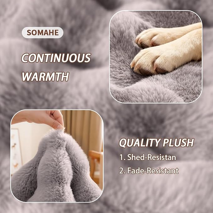 SOMAHE Large Dog Bed Mat, Extra Large Plush Faux Fur Washable Pet Bed for Large Dogs, Non-Slip Fluffy Dog Mat – Machine Washable XL Dog Sleeping Pad for Large Breeds, 35 x 27 Inch Grey
