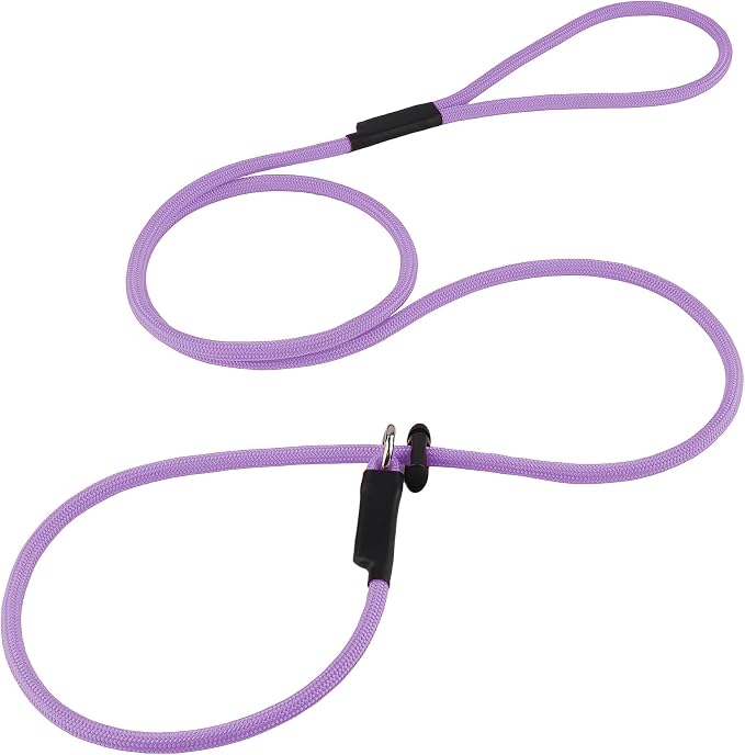 Slip Lead Dog Leash – Strong Nylon Training Rope with Spring-Loaded Adjustable Stopper – 5/16" x 4/5/6ft -No Pull Heavy Duty Leash for Small Medium Large Dogs(Light Purple, 6 FT)