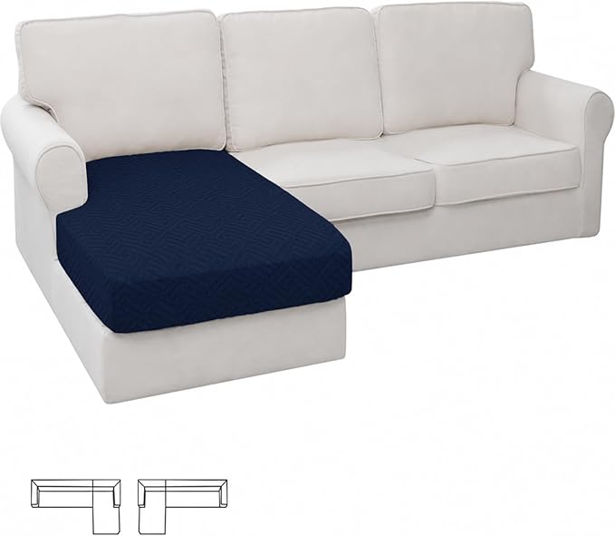 XINEAGE Chaise Cover for L Shaped Sofa,Sectional Couch Covers for Pets,Non Slip Sofa Seat Cover Washable,Sofa Slipcovers with Elastic Bottom(1 Piece Chaise Cover,Navy Blue)