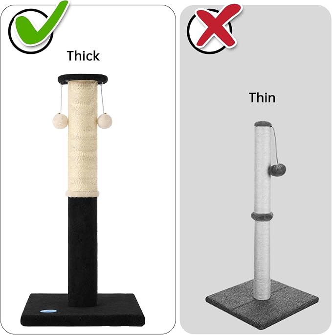 34-Inch Tall Cat Scratching Post, Komicoll Large Carpet Scratch Post, Sisal Cat Scratcher, Sturdy and Durable Cat Post with Hanging Ball for Indoor Cats