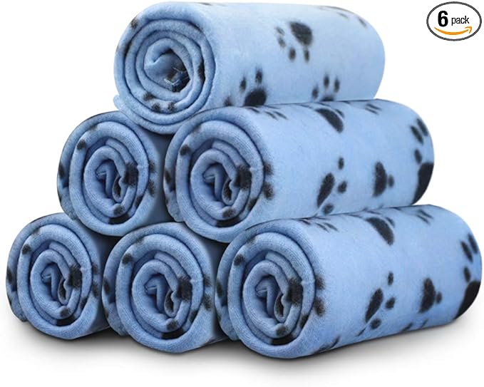 Comsmart Dog Blankets for Small Dogs, 6 Pack Puppy Blanket Cute Paw Print Pet Blanket for Dog, Puppy, Cat, Kitten, 24x28 inches, Blue