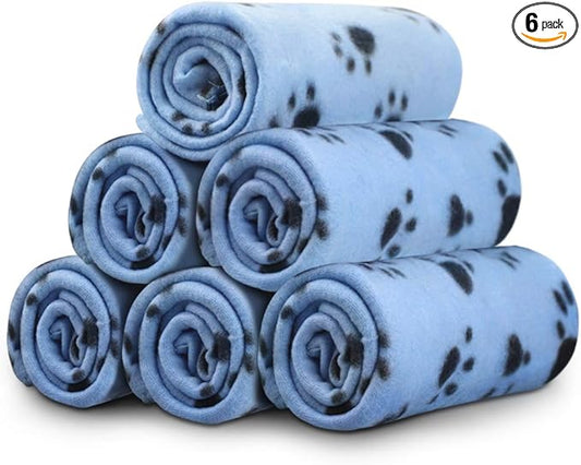 Comsmart Dog Blankets for Small Dogs, 6 Pack Puppy Blanket Cute Paw Print Pet Blanket for Dog, Puppy, Cat, Kitten, 24x28 inches, Blue