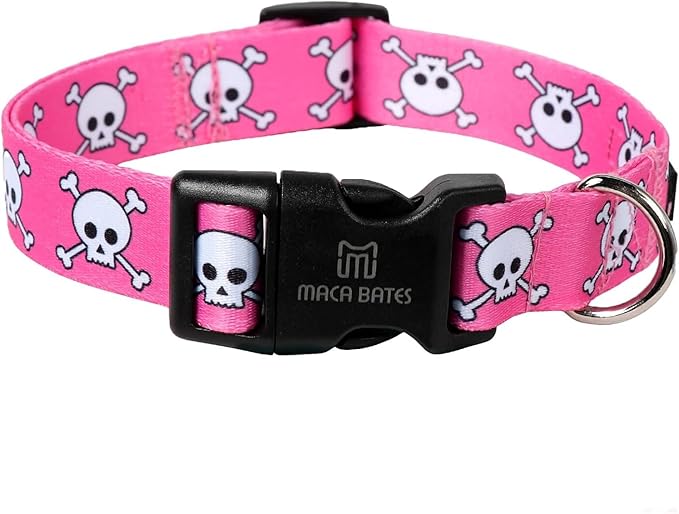 Maca Bates Halloween Pink Skull Dog Basic Collar Spooky Puppy Collars for Extra Small Girl Boy Dogs,Cute Durable Soft Adjustable Gift for All Saints'Day Female Male Dogs Pet