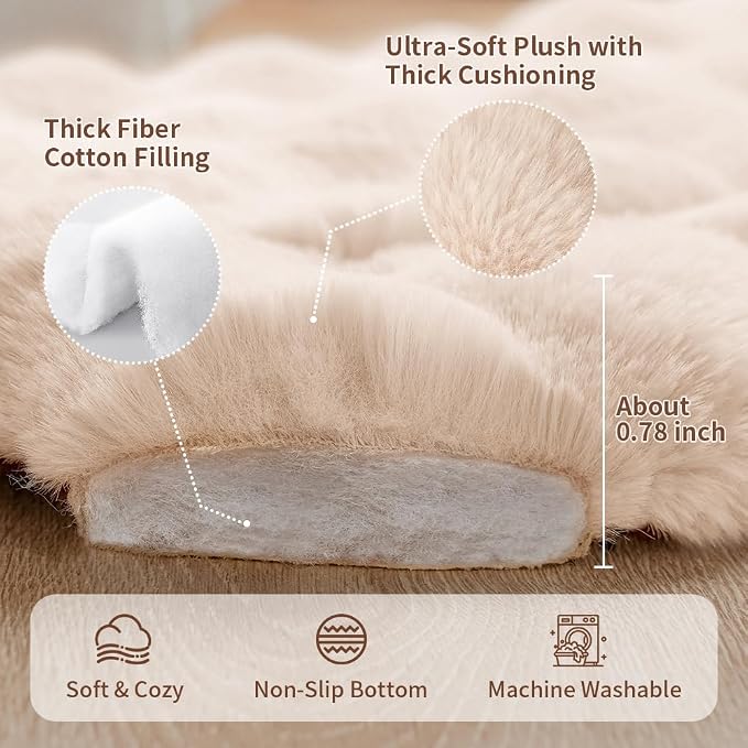 SOMAHE Large Dog Bed Mat, Extra Large Plush Faux Fur Washable Pet Bed for Large Dogs, Non-Slip Fluffy Dog Mat – Machine Washable XL Dog Sleeping Pad for Large Breeds, 35 x 27 Inch White