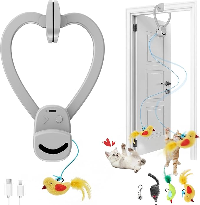CATPICK Interactive Cat Toys for Indoor Cats - Automatic Flying Bird & Mouse Doorway Hanging Toy, USB Rechargeable Electric Kitten Toy for Hunting Instinct, Enrichment & Exercise, 2 Birds & 1 Mouse