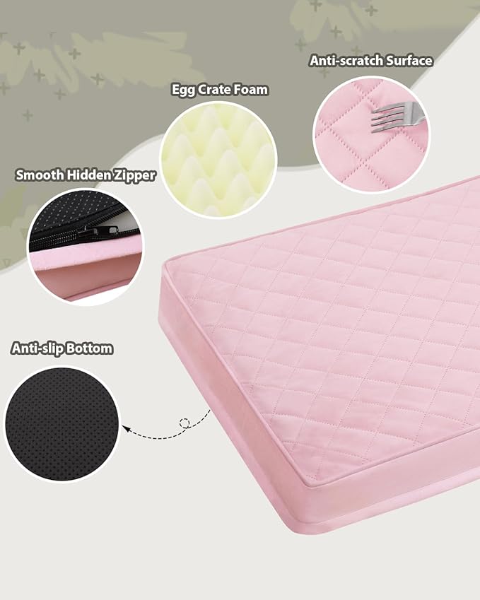NUPIDA Orthopedic Dog Beds for Extra Large Dogs Waterproof Pet Kennel Pad with Removable Washable Cover and Non-Slip Bottom, 47x29 Inch, Pink