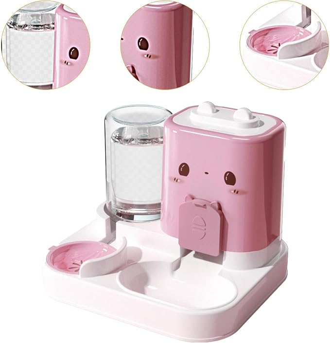 Baoblaze 2 in 1 Automatic Pet Feeder Removable Drinking Household Supplies Water Dispenser Pet Feeding Bowl for Small Dogs Kitten Puppy Bunny Animals, Pink