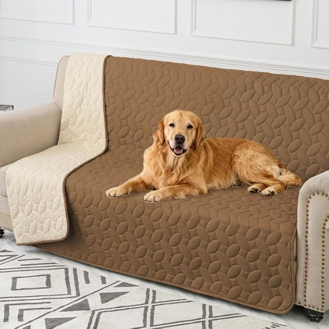 Ameritex Waterproof Pet Bed Cover Anti-Slip Dog Bed Blanket for Sofa and Furniture Waterproof New Pattern Design (Camel, 82x82 Inch (Pack of 1))