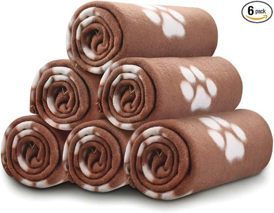 Comsmart Dog Blankets for Small Dogs, 6 Pack Puppy Blanket Cute Paw Print Pet Blanket for Dog, Puppy, Cat, Kitten, 24x28 inches, Brown