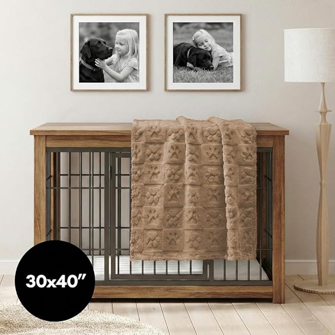 Americanflat 30x40 Jacquard Fleece Throw Blanket - Soft and Breathable Pet Blankets for Couches, Bed, Chair - Fleece Blanket for Home, Bedroom, or Outdoor - Taupe Paw Print Blankets for Dogs or Cats