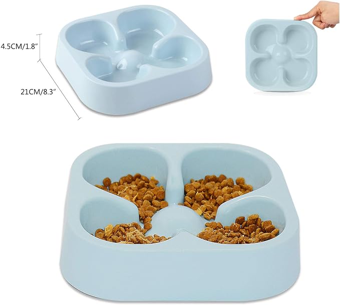 Healthy Slow Feeding Dog Bowl for French Bulldog -Slow Feeder Dog Bowl No Chocking Dog Cat Food Water Bowl with Four-Leaf Clover Pattern (Blue)