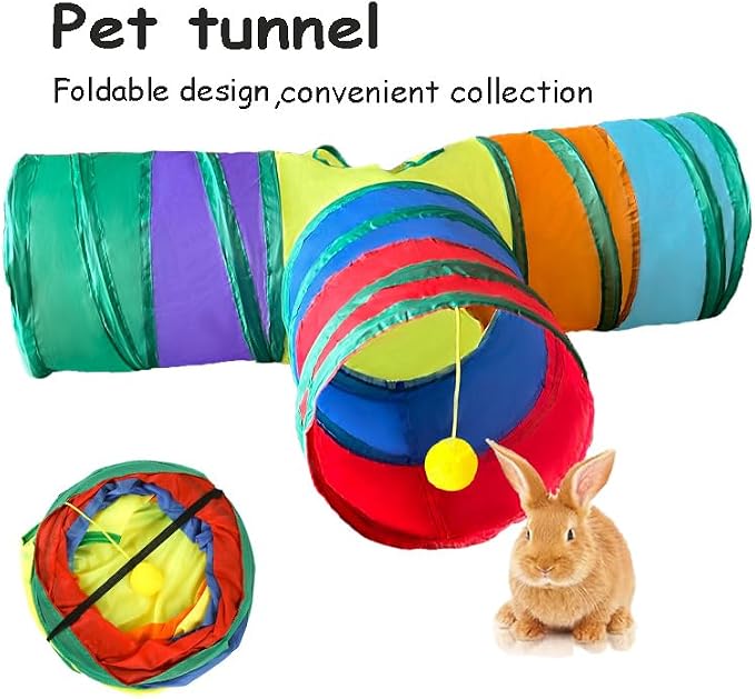 3-Way Collapsible Cat Tunnel Tube Toy Rainbow T— Interactive Play Tunnel with Hanging Ball & Peek Hole for Indoor Cats, Kittens, Puppies & Rabbits | Hours of Fun & Exercise