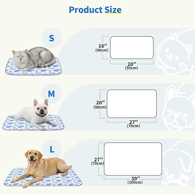 NWK Pack of 4 Pet Cooling Mat - Ice Silk Cooling Mat for Dogs & Cats Portable & Washable Pet Cooling Blanket, Car Seats, Beds for Summer (4pcs, Purple Fish, 27’’ X 20’’ X 0.3)