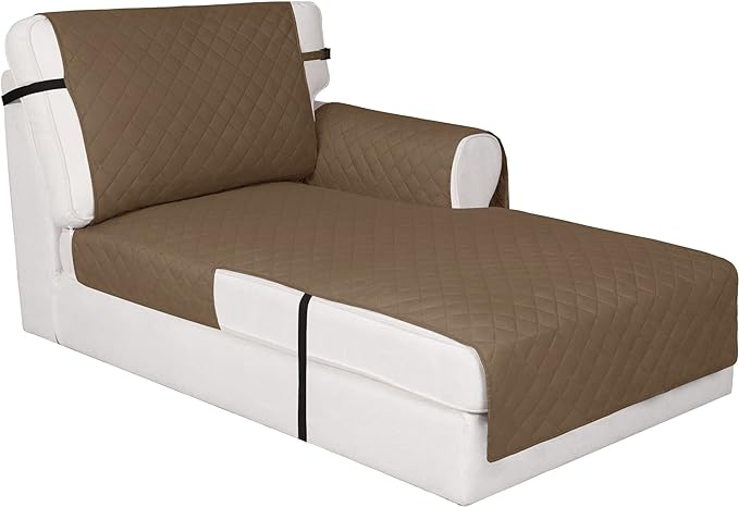 Easy-Going Reversible Chaise Lounge Couch Cover Water Resistant Sofa Cover Sectional L Shaped Sofa Slipcover with Adjustable Straps Furniture Protector for Dogs (115X34 in, Camel/Camel)