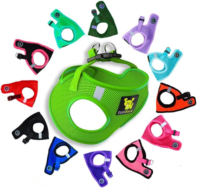 EcoBark Teacup Dog Harness - Luxury Soft Step in Dog Harness - Teacup Harnesses for Puppy & Tiny Dogs- Reflective Mini Body Halter Vest Under 5 lbs (Green, XXXS)