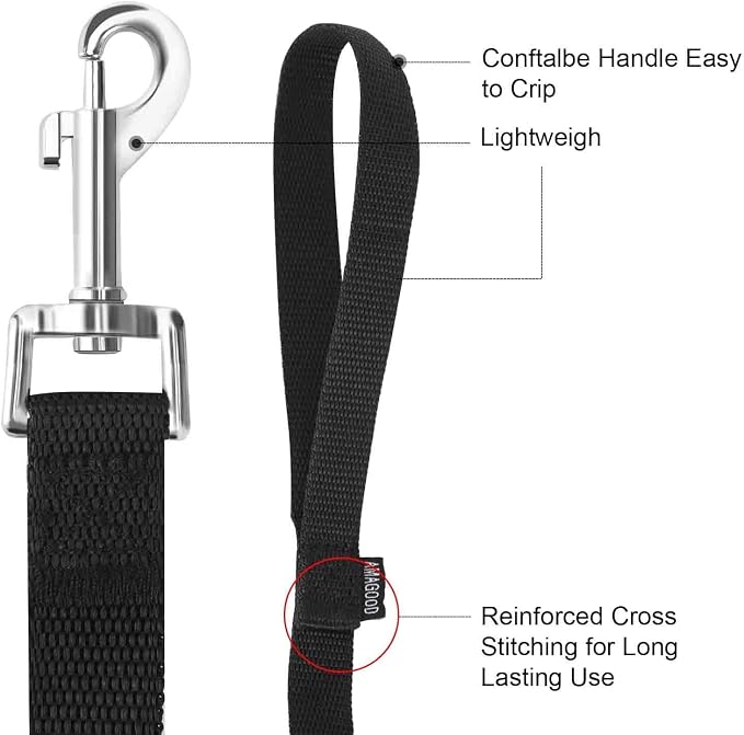 AMAGOOD 6 FT Puppy/Dog Leash, Strong and Durable Traditional Style Leash with Easy to Use Collar Hook, Great for Small, Medium and Large Dogs (3/4 in x 6 ft, Black and Red (2-Pack))