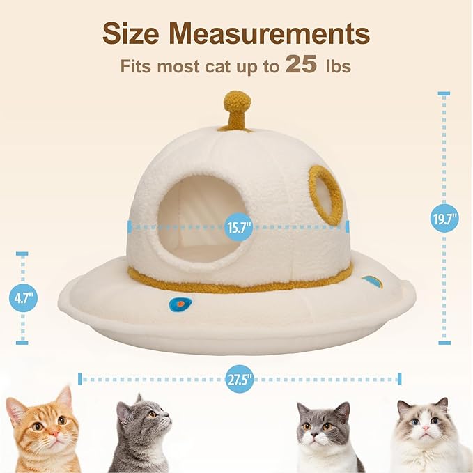 Cat Bed for Indoor Cats - 2 in 1 Large Cat Bed Cave Hideaway with Removable Washable Cushioned Pillow, UFO Cozy Pet Bed for Cats, Kittens & Multi-Cat Families (Up to 25 Lbs)