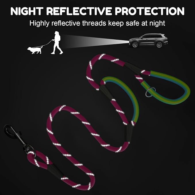 Dog Leash Heavy Duty 4/5/6ft XiaZ 2 Handles Dog Leashes for Medium Large Dogs 1/2 Inch 1000lb Strength Reflective PVC Waterproof-Handles Metal Hook Dual-Handle Rope Leash Nighttime Safety