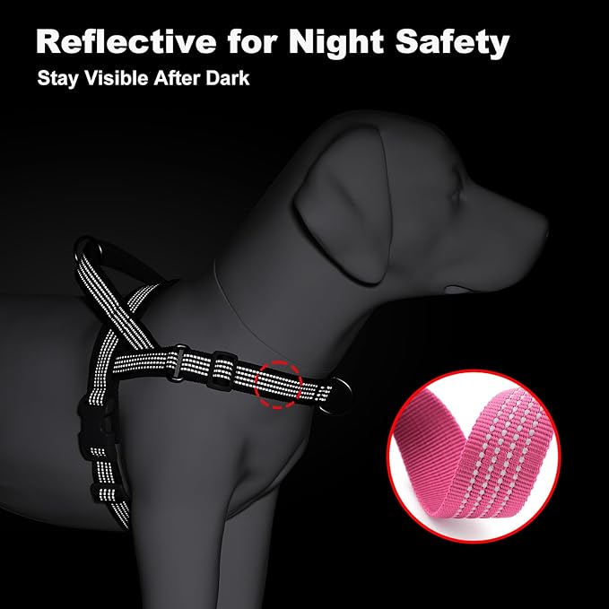 No Pull Dog Harness with Handle, Adjustable Soft Mesh Padded Reflective Walking Harness with Front Clip for Small Medium Large Dogs – Quick Fit No Escape for Training and Hiking (Pink, M)