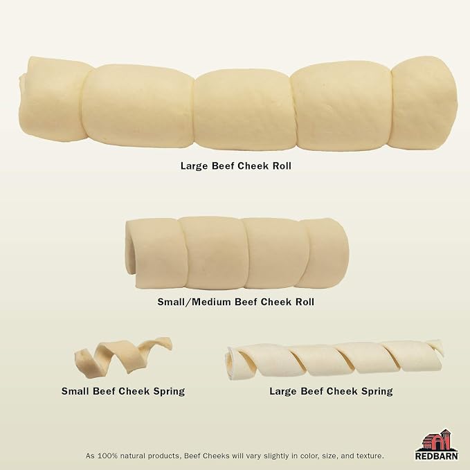 Redbarn Pet Products All-Natural Large Beef Cheek Rolls for Dogs, Uncoated - Single Ingredient Grain-Free Chew Treat Naturally Rich in Collagen - No Artificial Preservatives - Pack of 12