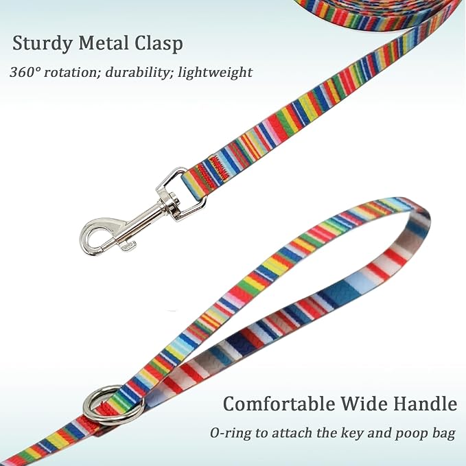 WYuZe 7FT 12FT Waterproof Dog Leash, Odor-Proof Strong Coated Nylon Leash - Lightweight & Easy to Clean for Small Medium Dogs Outside Walking, Training, Beach Playing (7ft, Rainbow)