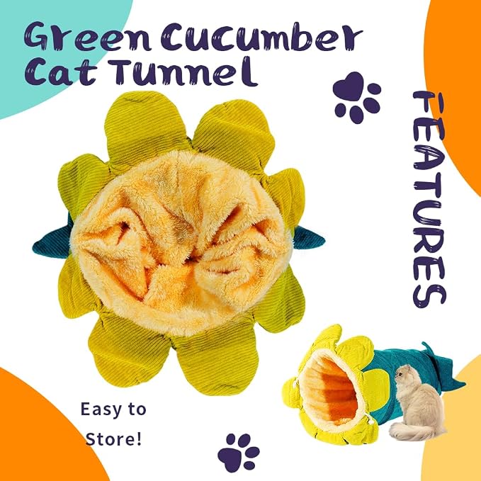 Cat Tunnel with Hanging Toys, Cat Toys Kitten Toys Assorted, Indoor Activity Center for Cats and Kittens, 10 x 22 inches (Blue & Green)