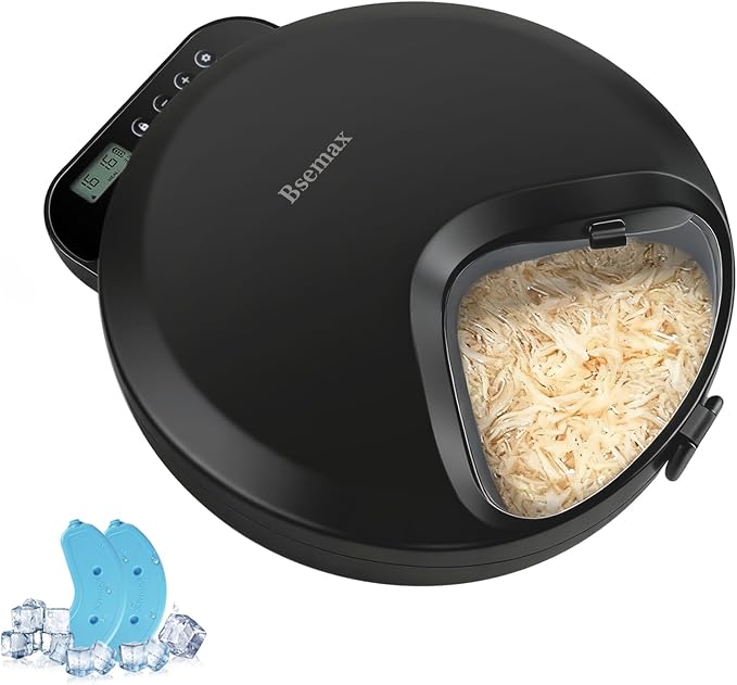 Automatic Wet Food Cat Feeder, Auto Refrigerated Wet Foods Feeder for Cats Dogs 4 Meal Timed Fresh Foods Dispenser with 2 Ice Packs Small Pet Feeders for Kitty Puppy Automatic Cat Dog Food Bowl Black