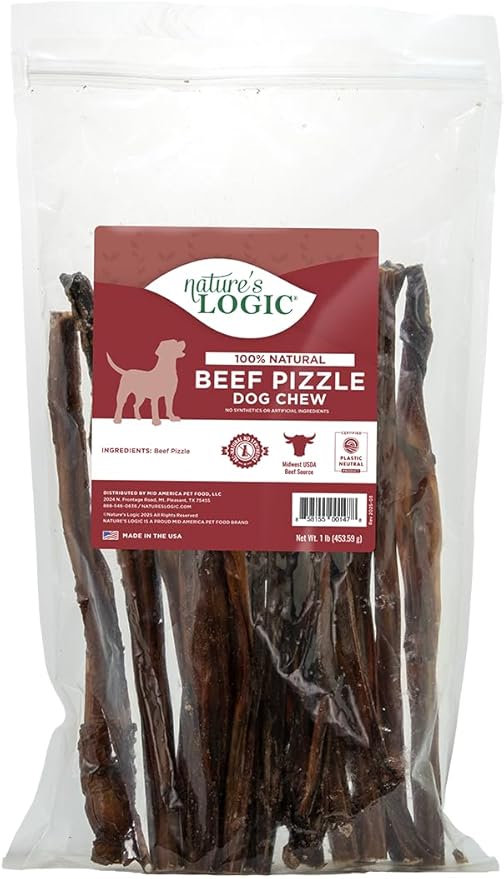 Nature's Logic All-Natural Beef Pizzle Chew Stick - Promotes Dental Hygiene - Recreational Dog Treat for Large/Medium Breeds - Natural Bully Stick - Beef Pizzle Treat
