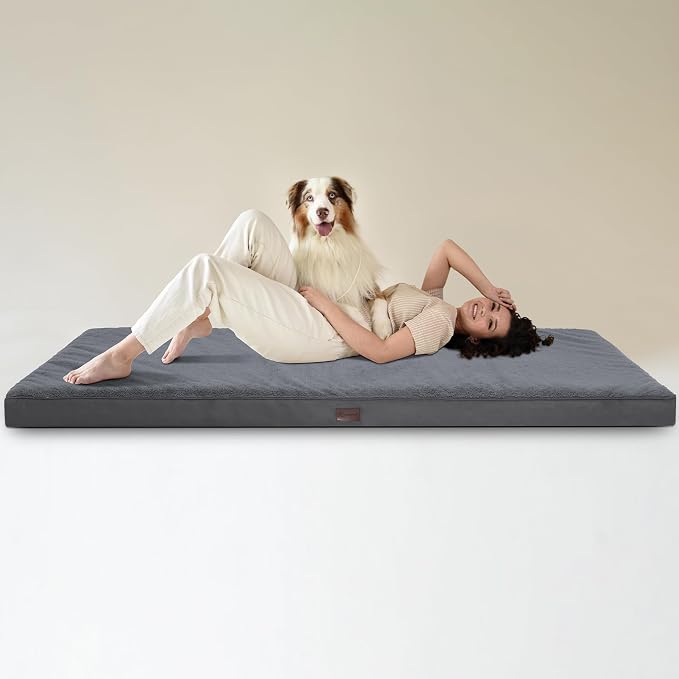 Waterproof Human Dog Bed Orthopedic Dog Beds for Crate with Removable Washable Cover Egg-Crate Foam Pet Pad Mat with Anti-Slip Bottom, 75x38 Inch, Grey