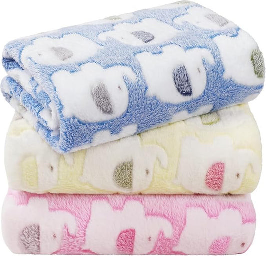 LINENLUX 1 Pack 3 Blankets Super Soft Fluffy Premium Fleece Dog Blankets for Puppy Cat Pet Blanket Flannel Throw Warm Sleep Elephant Pattern-3pcs 23x16 inch