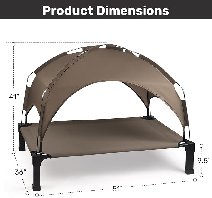 Heeyoo Elevated Dog Bed with Removable Canopy, Portable Dog Cot with Sun Protection Shade Tent, Raised Pet Cooling Cot Bed for Dogs, 51in