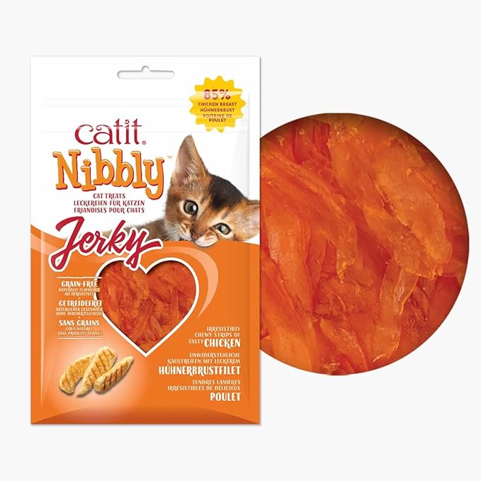Catit Nibbly Jerky Cat Treats, Chicken Recipe - Grain-Free Cat Treat White 1.06 Ounce (Pack of 2)