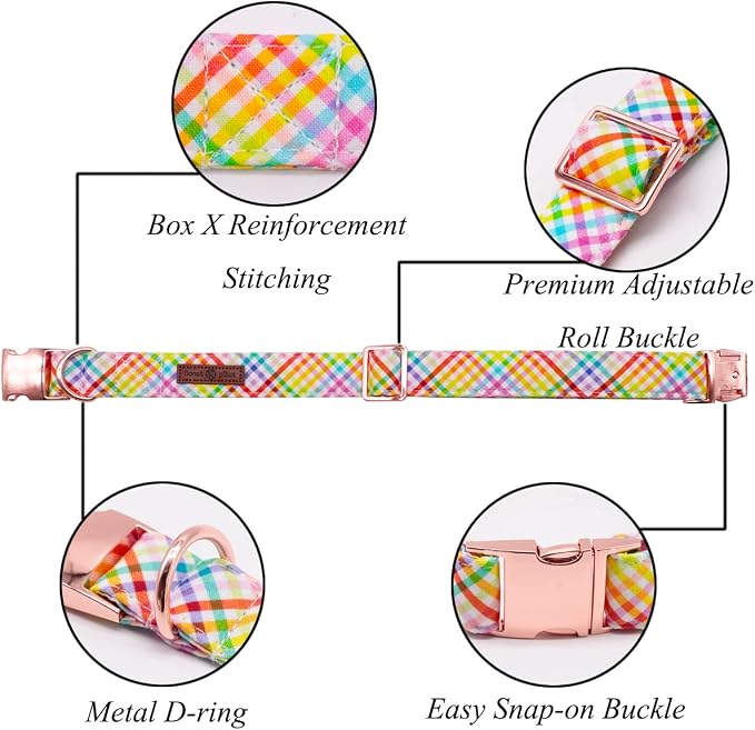 Lionet Paws Easter Dog Collar with Bowtie - Colorful Cute Cotton Bowtie Dog Collar with Metal Buckle for Small Dog Girl Boy, S, Neck 10-16in