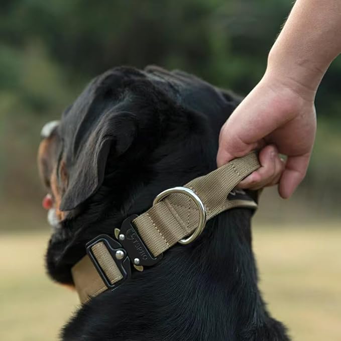 TSPRO Premium Dog Collars Tactical Dog Collar with Handle and Heavy Duty Quick-Release Metal Buckle Durable Thick and Adjustable for Medium to Large Dogs (Pink L)
