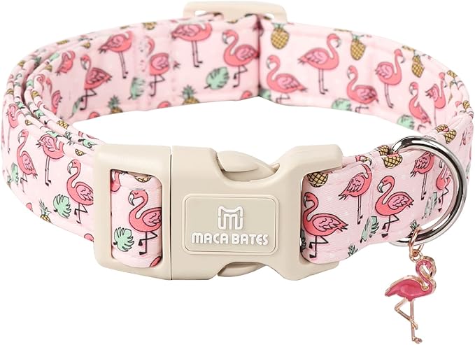 Maca Bates Cute Pink Flamingo Dog Collar Summer Puppy Collars for Extra Large Girl Boy Dogs,Spring and Summer Styles,Durable,Soft,Thick,Adjustable for Female Male Pet with White Safety Buckle