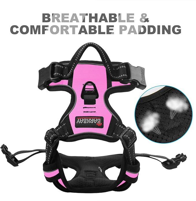 BARKBAY No Pull Dog Harness Front Clip Heavy Duty Reflective Easy Control Handle for Large Dog Walking(Pink,XS)